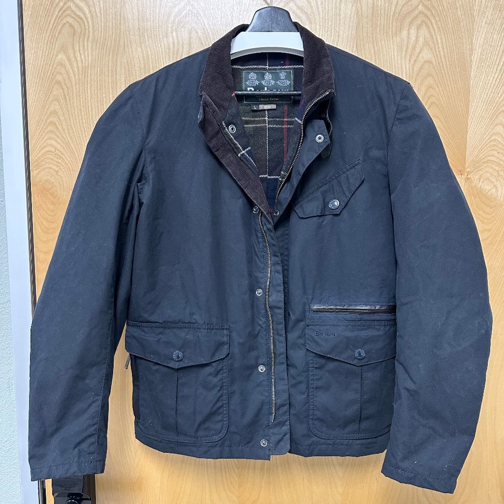 Barbour Navy Waxed Field Jacket Large